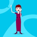 Teen girl character angry phone call female template for design work and animation on blue background full length flat Royalty Free Stock Photo