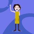 Teen girl character angry phone call female template for design work and animation on blue background full length flat Royalty Free Stock Photo