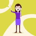 Teen girl character angry phone call female template for design work and animation on yellow background full length flat Royalty Free Stock Photo