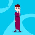 Teen girl character serious phone call female template for design work and animation on blue background full length flat