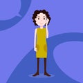 Teen girl character serious phone call female template for design work and animation on blue background full length flat