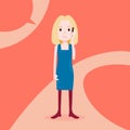 Teen girl character serious phone call female template for design work and animation on red background full length flat