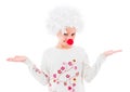 Teen girl in clown wig and red nose isolated Royalty Free Stock Photo