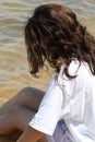 Teen girl cooling off in lake Royalty Free Stock Photo