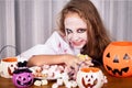 Teen girl in costume zombie. Concept of death on Halloween party Royalty Free Stock Photo