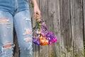 Teen girl with daisy bouquet Royalty Free Stock Photo