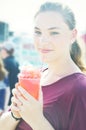 Teen Girl Drinking Slushy Royalty Free Stock Photo