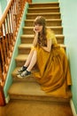 Teen Girl With Formal Prom Gown and Sneakers Royalty Free Stock Photo