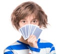 Teen girl with gamble cards Royalty Free Stock Photo