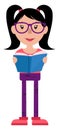 Teen girl with glasses reading a book illustration vector Royalty Free Stock Photo