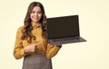teen girl has online school education, pointing. photo of girl has online school education. Royalty Free Stock Photo