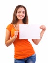 Teen girl holding blank sign