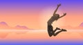 teen girl jumping on the beach at the sunset on summer time Royalty Free Stock Photo