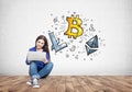 Teen girl with a laptop, cryptocurrency, bitcoin