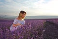 Teen girl  in lavender field Royalty Free Stock Photo