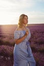 Teen girl  in lavender field Royalty Free Stock Photo