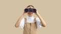 Teen girl look in binoculars explore deals Royalty Free Stock Photo