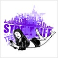 Teen girl is lying with a smartphone - Grunge Composition - Street Life and hip hop