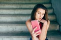 Teen girl making funny faces for a selfie