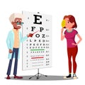 Teen Girl Making Test Chart In Ophthalmologist s Cabinet Vector. Isolated Illustration Royalty Free Stock Photo