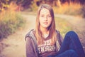 Teen girl near road Royalty Free Stock Photo