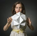 Teen girl with paper in hand polygon figure.