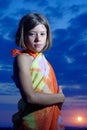 Teen girl in pareo on sunset Royalty Free Stock Photo