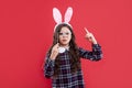 teen girl in party glasses and funny bunny ears for easter holiday inspired with idea, inspiration