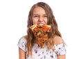 Teen girl with pizza