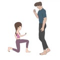 Teen girl proposing muscular men silhouette illustration on white background