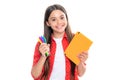 Teen girl pupil hold books, notebooks, isolated on white background, copy space. Back to school, teenage lifestyle Royalty Free Stock Photo