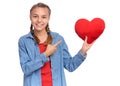 Teen girl with red heart Royalty Free Stock Photo