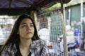 Teen girl riding tuktuk taxi in Cambodia