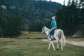 Teen girl riding a horse on meadow Royalty Free Stock Photo