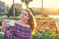 Teen girl selfie photograph in a city park Royalty Free Stock Photo