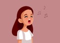 Teen Girl Singing Vector Cartoon Illustration