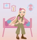 Teen girl sitting alone in her room Royalty Free Stock Photo