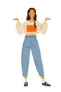 Teen girl surprised and showing disappointment gesture with hands, flat vector cartoon illustration isolated on white Royalty Free Stock Photo