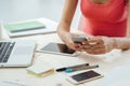 Teen girl texting with her mobile phone Royalty Free Stock Photo