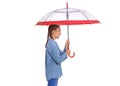 Teen girl with umbrella on white Royalty Free Stock Photo