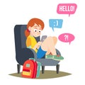 Teen Girl Vector. Teen Girl Texting With Cell Phone. Smart Phone Chatting Addiction. Cartoon Character Illustration