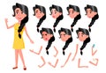 Teen Girl Vector. Teenager. Beauty, Lifestyle. Face Emotions, Various Gestures. Animation Creation Set. Isolated Flat