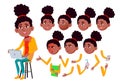 Teen Girl Vector. Teenager. Black. Afro American. Friends, Life. Emotional, Pose. Face Emotions, Various Gestures