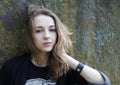 Teen girl wearing a motorcycle t-shirt