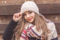 Teen girl is wearing warm winter hat Royalty Free Stock Photo