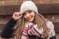 Teen girl is wearing warm winter hat and scarf Royalty Free Stock Photo