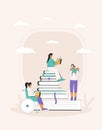 Teen girls with book. Literature fans. Vector color illustration