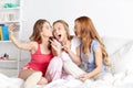 Teen girls with smartphone taking selfie at home Royalty Free Stock Photo