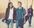 Teen and his friends after conflict outdoors Royalty Free Stock Photo