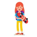 Teen kid girl standing and holding skateboard